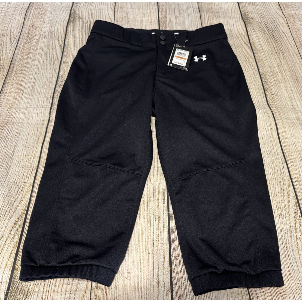 NWT Womens Under Armour Cropped Utility Loose Softball Black Pants NEW  Sz S T13